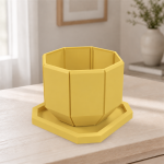 Octagonal Planter & Tray in Dawn Yellow
