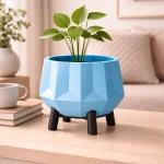 Geometric Gem Planter & Stand in Light Blue