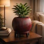 Rounded Ribbed Planter with Legs in Deep Red