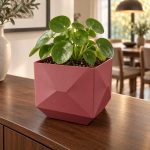 Modern Square Plant Pot in Deep Red