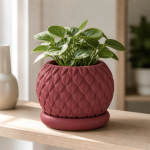 Scale Texture Planter & Tray in Deep Red