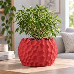 Ripplecrest Planter & Tray in Lava Red