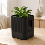 Aura Planter with Black Base in Matte Black