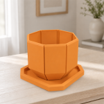 Octagonal Planter & Tray in Sunset Orange