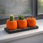 Spiral Planter Trio with Black Tray in Orange