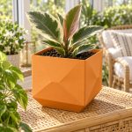 Modern Square Plant Pot in Sunset Orange