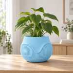 Wavy Ribbed Planter in Light Blue
