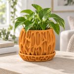 Cascade Planter & Tray in Sunset Orange