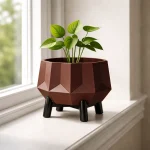 Geometric Gem Planter & Stand in Chocolate Brown