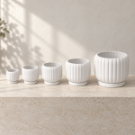 Ceramic-Style Ribbed Planter & Tray