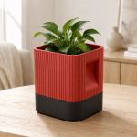 Aura Planter with Black Base in Lava Red