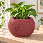 Fuzzy Bowl Planter in Deep Red