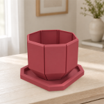 Octagonal Planter & Tray in Deep Red