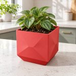 Modern Square Plant Pot in Lava Red