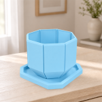 Octagonal Planter & Tray in Light Blue