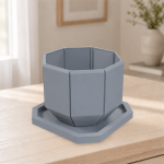Octagonal Planter & Tray in Rock Ash Grey