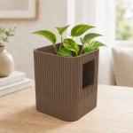 Aura Planter with Hidden Base in Matte Brown