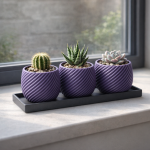 Spiral Planter Trio with Black Tray in Purple