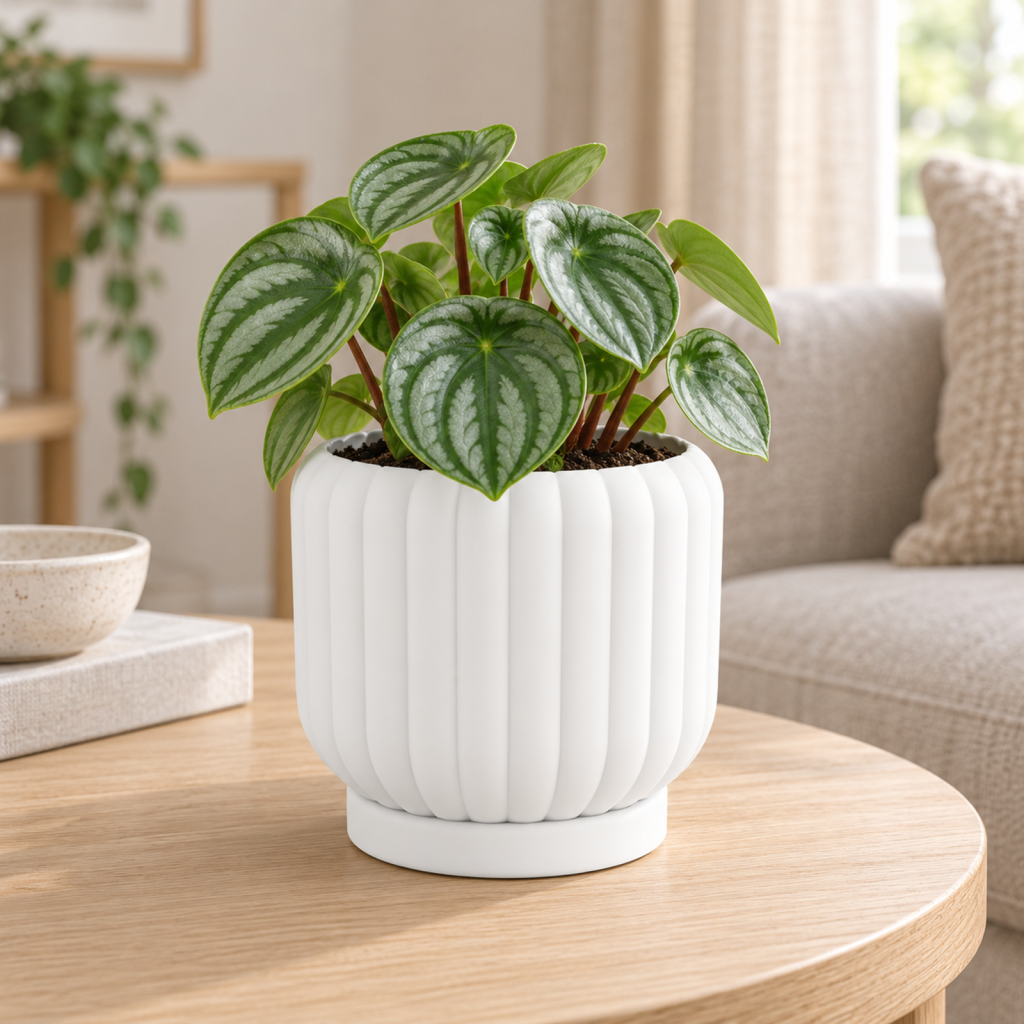 Ceramic-Style Ribbed Planter & Tray