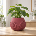 Wavy Ribbed Planter in Deep Red