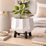 Geometric Gem Planter & Stand in Matte White