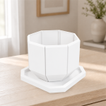 Octagonal Planter & Tray in Cotton White