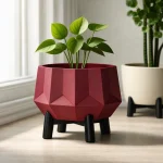 Geometric Gem Planter & Stand in Deep Red