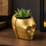 Golden Robot Head Planter