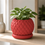 Scale Texture Planter & Tray in Lava Red