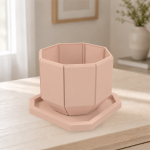 Octagonal Planter & Tray in Cherry Pink