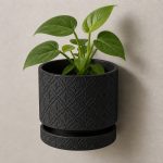 Floral Pattern Wall Planter in Matte Black