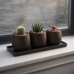Spiral Planter Trio with Black Tray in Chocolate Brown