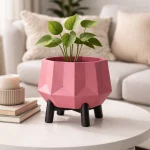 Geometric Gem Planter & Stand in Pink