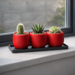 Spiral Planter Trio with Black Tray in Red