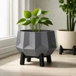 Geometric Gem Planter & Stand in Grey