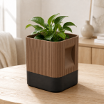 Aura Planter with Black Base in Matte Brown