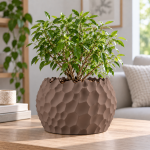 Ripplecrest Planter & Tray in Matte Brown