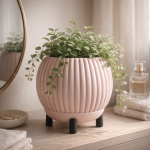 Rounded Ribbed Planter with Legs in Pink