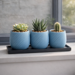 Spiral Planter Trio with Black Tray in Light Blue