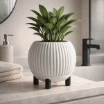 Rounded Ribbed Planter with Legs in White