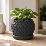 Scale Texture Planter & Tray in Matte Black