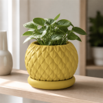 Scale Texture Planter & Tray in Dawn Yellow