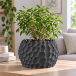 Ripplecrest Planter & Tray in Matte Black