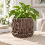 Cascade Planter & Tray in Matte Brown