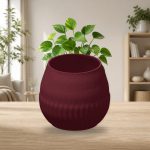 Ribbed Bottom Plant Pot in Deep Red