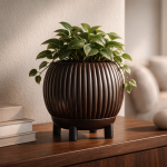Rounded Ribbed Planter with Legs in Brown
