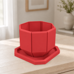 Octagonal Planter & Tray in Lava Red
