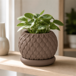 Scale Texture Planter & Tray in Matte Brown