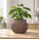 Wavy Ribbed Planter in Matte Brown
