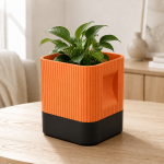 Aura Planter with Black Base in Sunset Orange